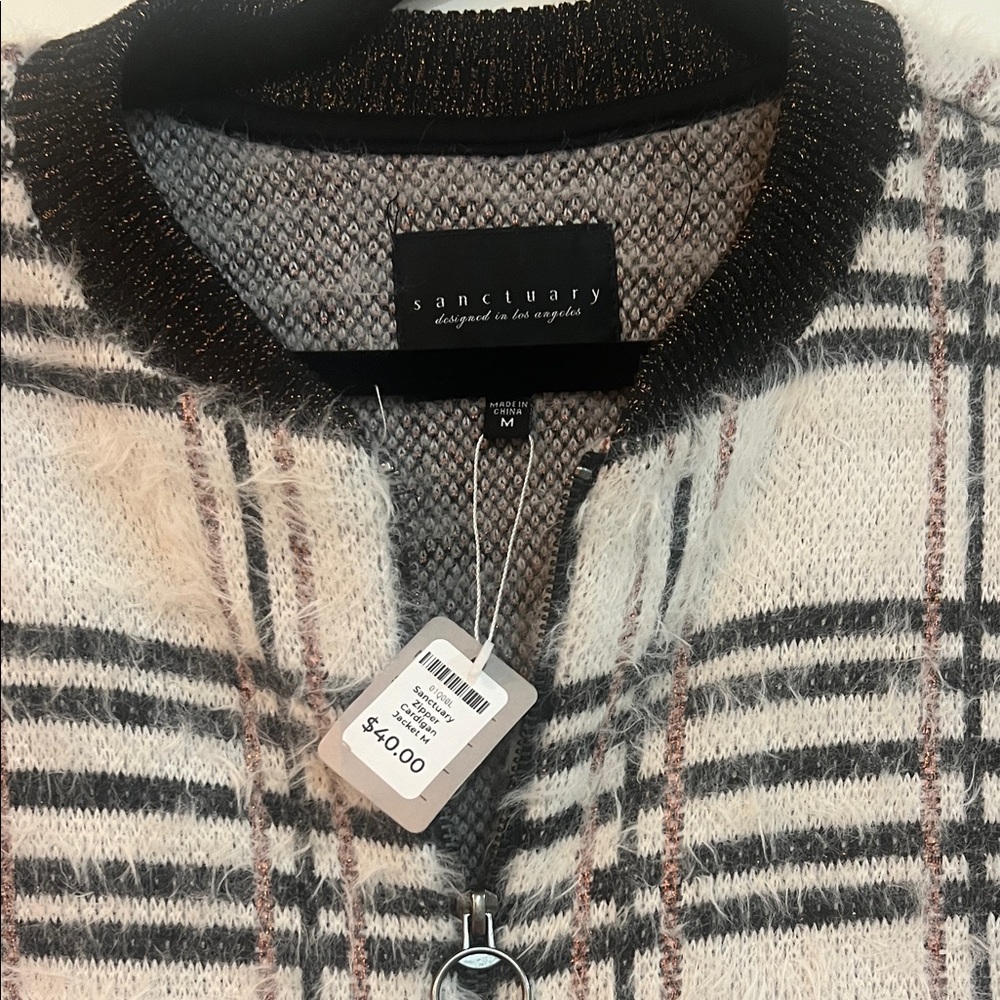 Sanctuary at Anthropologie Plaid Teddy Jacket: Rose Gold Accent, Zip & Pockets